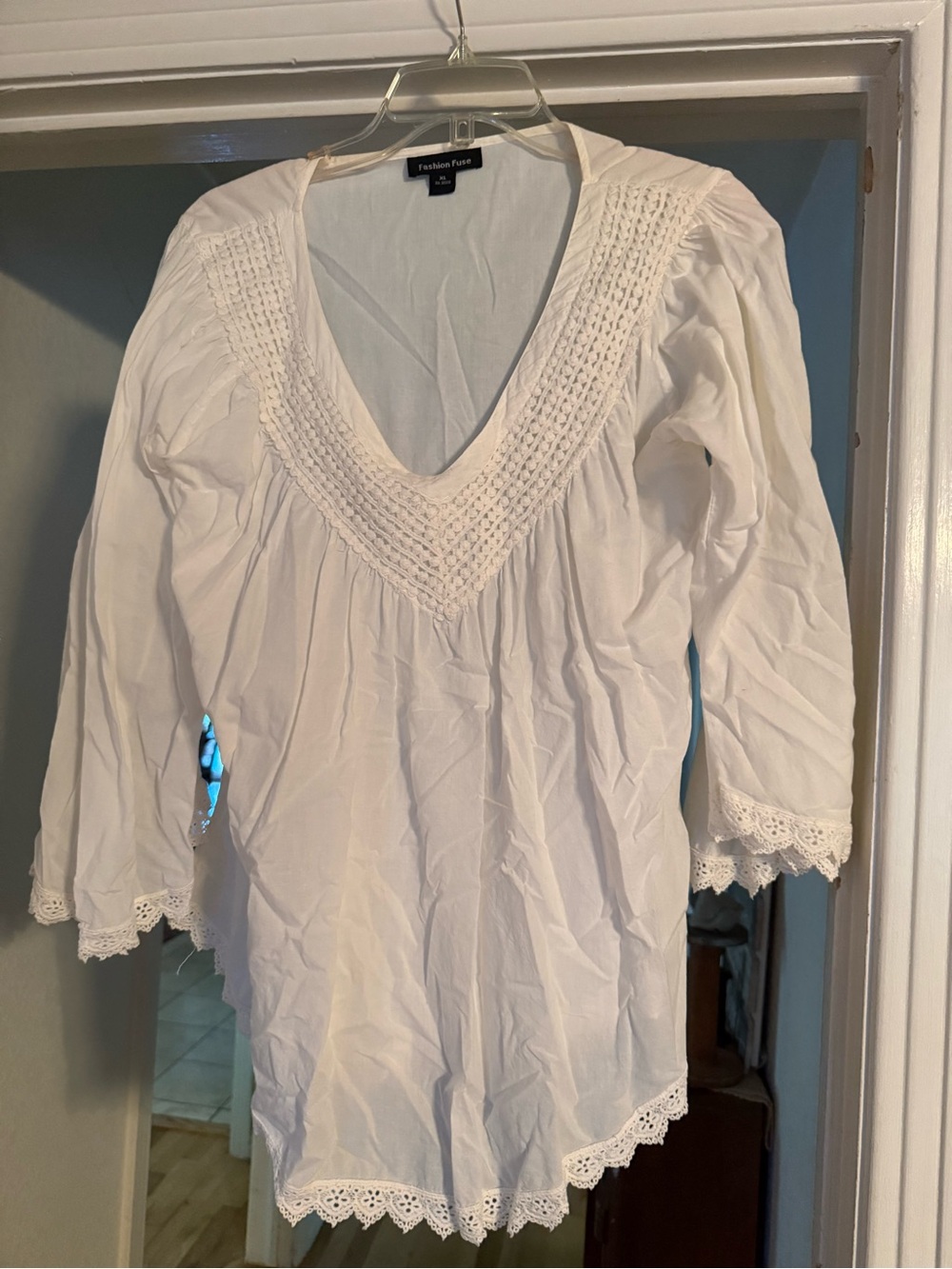 White Lace-Trim V-Neck Peasant Top